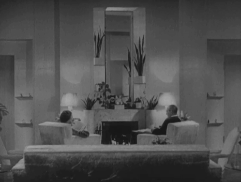 Topaze - grey cat in front of fireplace with Coco Myrna Loy and Baron Reginald Mason animated gif