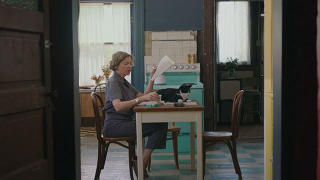 20th Century Women - Dorothea Annette Bening and tuxedo cat Jeeves Tails on kitchen table