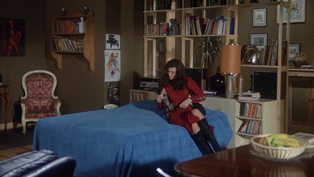 Blood From the Mummy's Tomb - Margaret Valerie Leon on bed with seal point Devon Rex cat Sunbronze Danny Boy