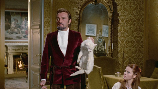 Bluebeard - Anne Joey Heatherton with Kurt von Sepper Richard Burton holding white cat by scruff