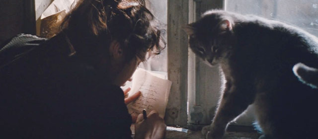 Camille Claudel - gray cat on windowsill with Camille Isabelle Adjani