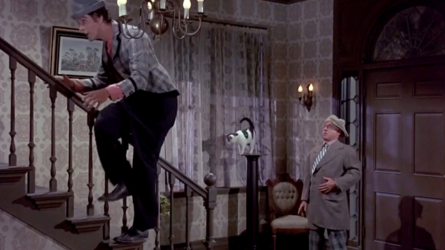 The Comic - Billy Bright Dick van Dyke climbing stairs with Cockeye Mickey Rooney and cat behind