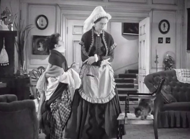 David Copperfield - Aunt Betsey Edna May Oliver looking at tabby cat on chair with Freddie Bartholomew