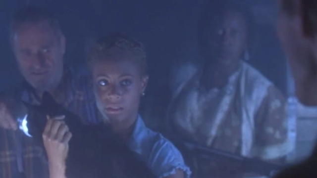 Tales from the Crypt Demon Knight - black cat Cleo being held by Jeryline with Irene CCH Pounder and Wally Dick Miller