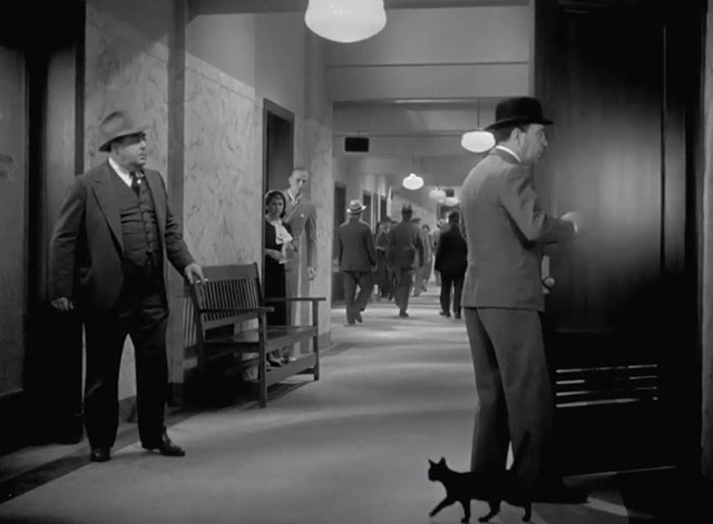 From Headquarters - black cat walking past Manny Hugh Herbert and Sgt. Boggs Eugene Pallette in hallway