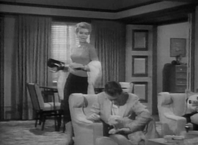 The Glass Web - Paula Kathleen Hughes with ginger tabby cat Marco Orangey Rhubarb in lap of Don John Forsythe