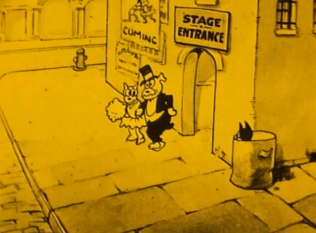 Henry's Busted Romance - cartoon black cat Henry watching ballerina Mlle. Kitty exit stage door with rich dog