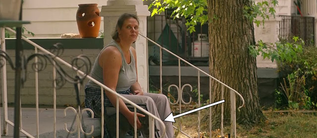 Hillbilly Elegy - woman sitting on porch with brown tabby cat