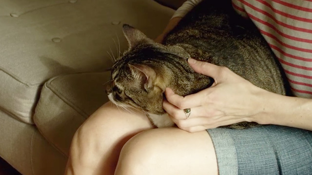 Laura Gets a Cat - Laura Dana Brooke with tabby cat Pepper on lap