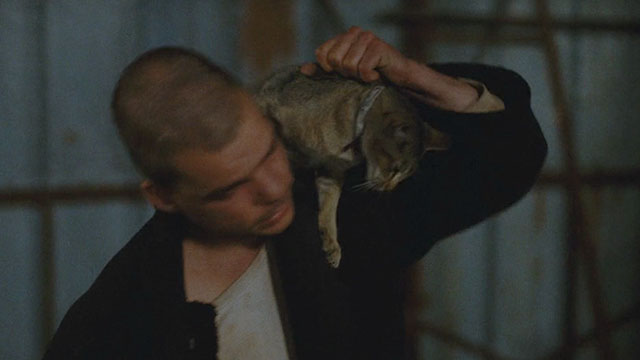 The Lovers on the Bridge - Les Amants du Pont-Neuf - Alex Denis Lavant with Abyssinian cat Louisiana on shoulder