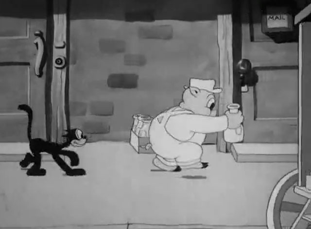 Milk and Money - two cartoon black cats stealing milk from Porky Pig