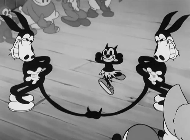 Moonlight for Two - cartoon black cat getting ready to skip rope with mule tails