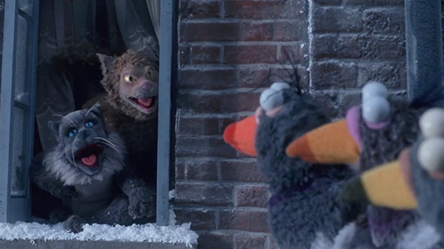 The Muppet Christmas Carol - Muppet cats in window looking at pigeons