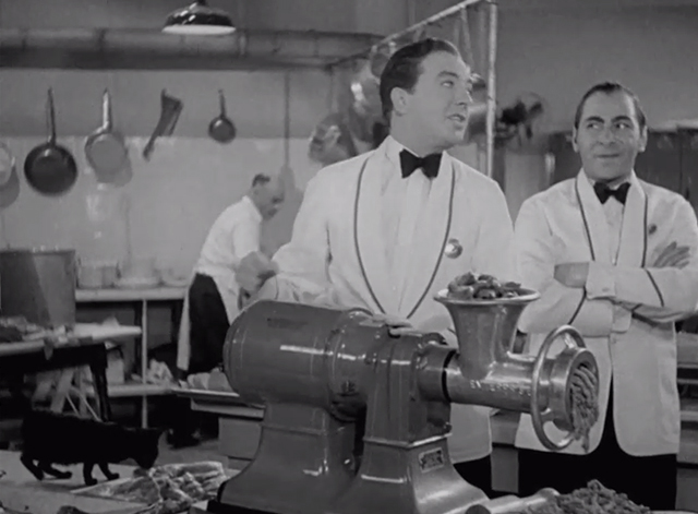 Pick a Star - black kitten sniffing at meat by grinder with Joe Jack Haley and Tony Benny Burt