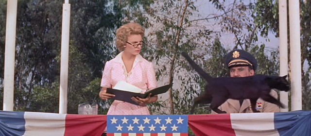 Rally 'Round the Flag, Boys - black cat crossing in front of Grace Joanne Woodward and General Thorwald Gale Gordon