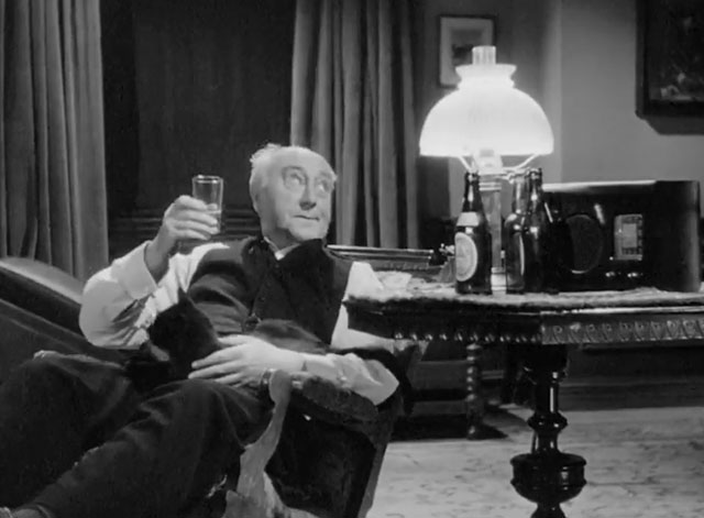 Sherlock Holmes Faces Death - drunk Alfred Halliwell Hobbes rocking in chair with black cat on lap