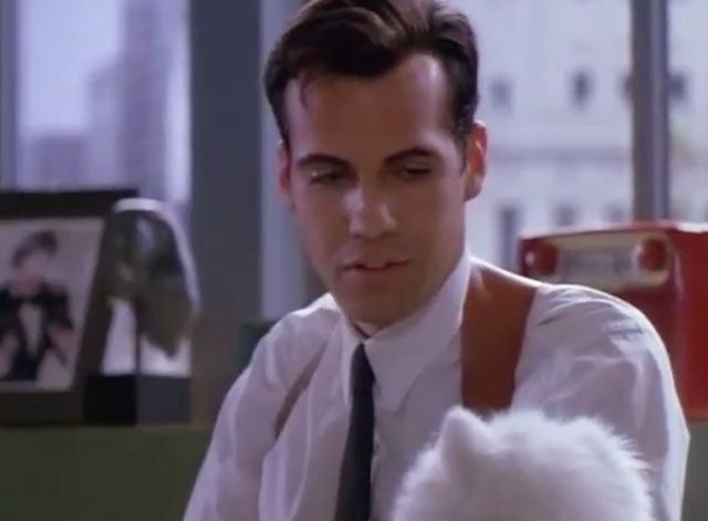 The Silence of the Hams - Jo Dee Fostar Billy Zane looking at fake longhair white cat