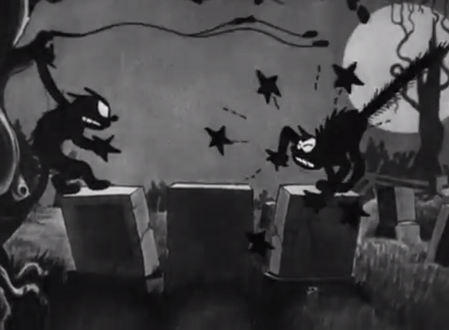 The Skeleton Dance - black cats pull each others' noses on tombstones at night