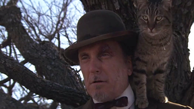 The Stars Fell on Henrietta - Mr. Cox Robert Duvall with brown tabby cat Matilda on his shoulder