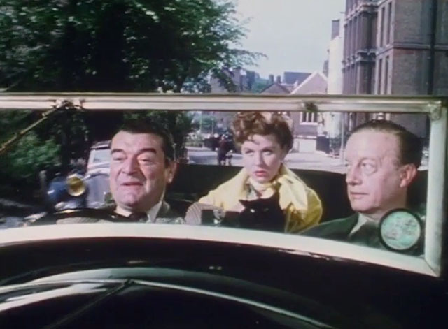 Touch and Go - Helen Margaret Johnson holding longhair black cat Heathcliff in car with Jim Jack Hawkin and Mr. Fairbright Roland Culver