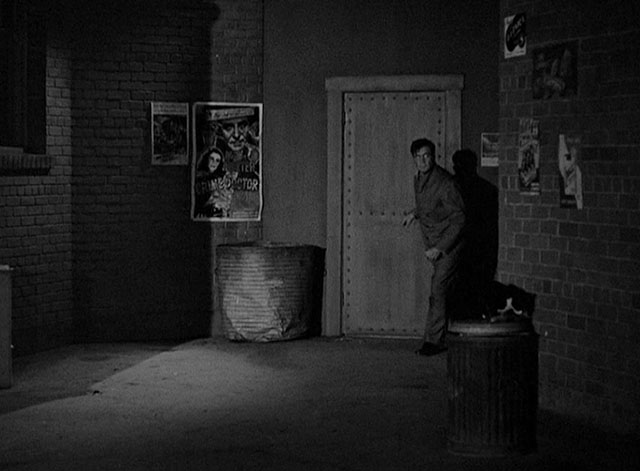 The Whistler - Conrad Richard Dix entering alley with tuxedo cat on garbage can