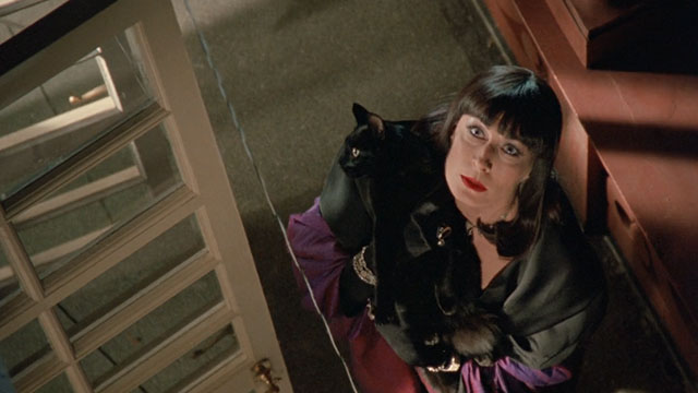 The Witches - black cat Liebchen held by Eva Ernst Anjelica Huston on balcony