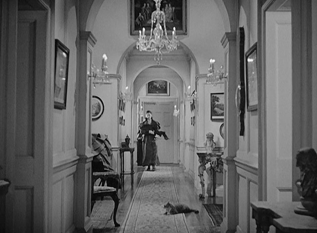 The Young Mr. Pitt - gray and white cat lying on hallway as Pitt Robert Donat and Nanny Jean Cadell approach