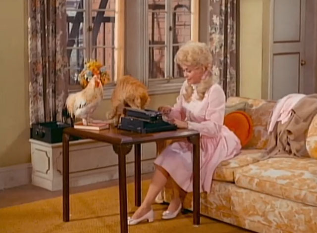 The Beverly Hillbillies - Elly the Secretary - ginger tabby cat Rusty Orangey with Elly Mae Donna Douglas on typewriter with Earl the rooster