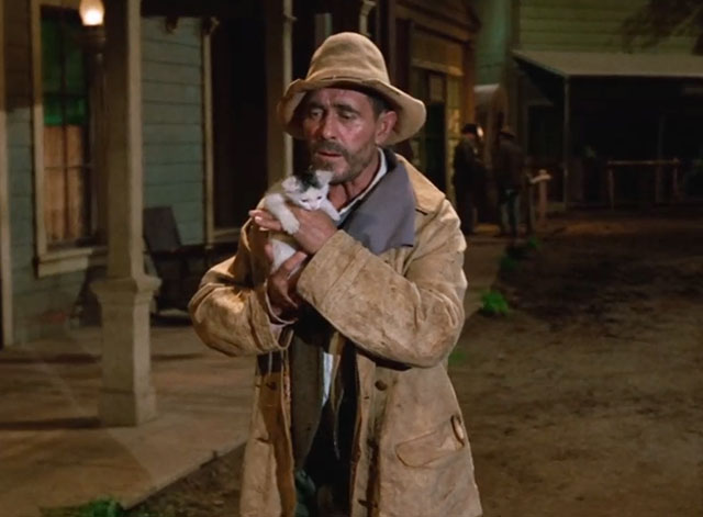 Gunsmoke - The Nightriders - Festus Ken Curtis carrying white kitten with black markings