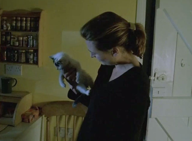 Jonathan Creek - The Problem at Gallows Gate, part 1 - Felicity Annabel Mullion holding white kitten with black markings