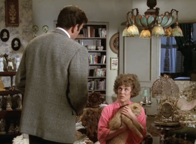 Mannix - Odds Against Donald Jordan - Frances Nan Martin holding ginger tabby cat Sammy with Mannix Mike Connors