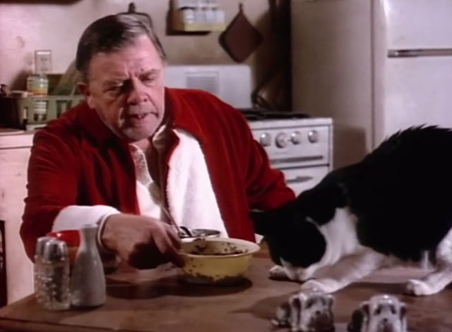 Matlock - Santa Claus - Tom McCabe Pat Hingle feeding tuxedo cat Jonathan on table