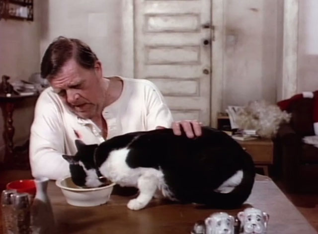 Matlock - Santa Claus - Tom McCabe Pat Hingle feeding tuxedo cat Jonathan on table