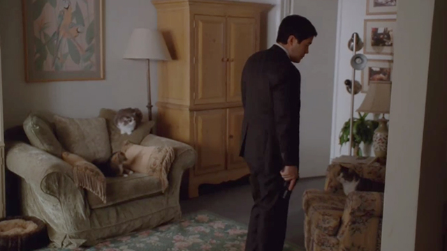 The Mentalist - Red Sky in the Morning - Cho Tim Kang looking cat on chair with two cats on couch behind