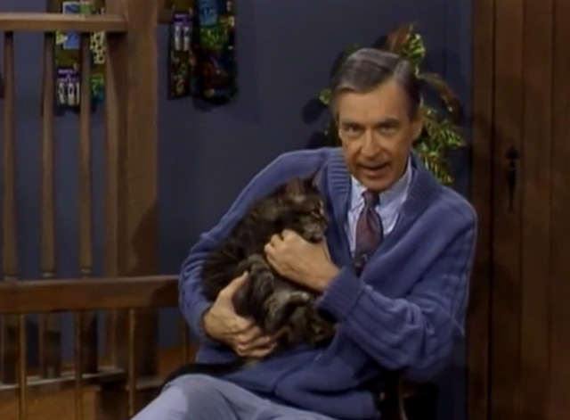 Mister Rogers' Neighborhood - Fred Rogers holding Jimmy tabby cat