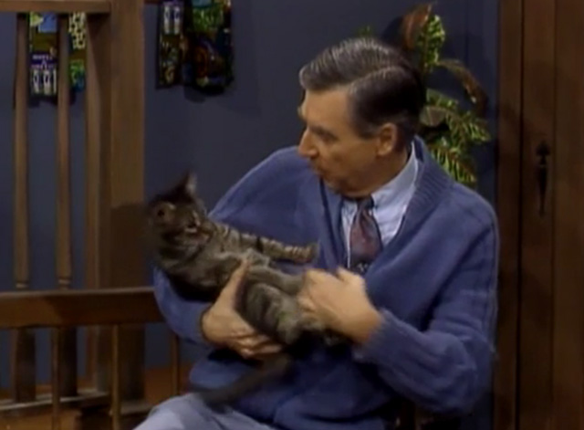 Mister Rogers' Neighborhood - Fred Rogers holding Jimmy tabby cat