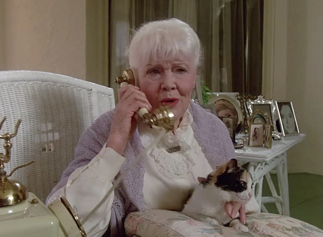 Murder, She Wrote - The Perfect Foil - Aunt Mildred Penny Singleton on phone with calico cat in lap