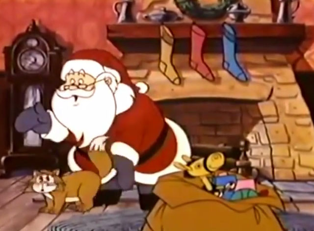 The Night Before Christmas - Santa setting orange and white cartoon cat on floor