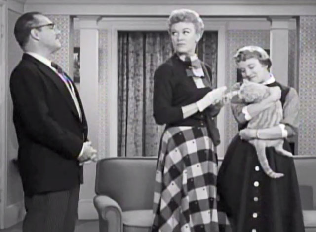 Our Miss Brooks - The Wild Goose - Miss Brooks Eve Arden with Harriet Gloria McMillan holding cat Minerva Orangey and Mr. Conklin Gale Gordon