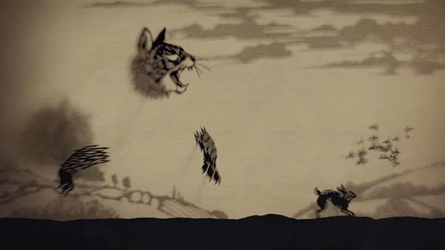 Watership Down - shadow puppet cat chasing rabbit