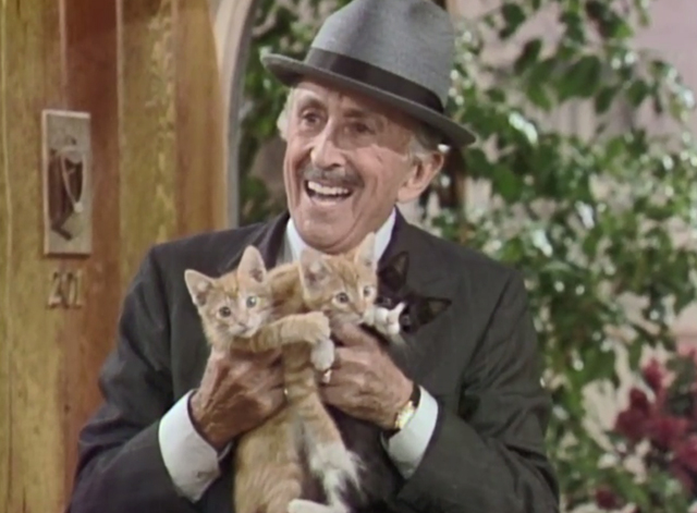 Three's Company - Look What I Found - Mr. Williams George Petrie holding tabby and tuxedo kittens